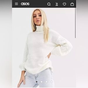 Missguided ASOS roll neck sweater with cable knit sleeves in cream